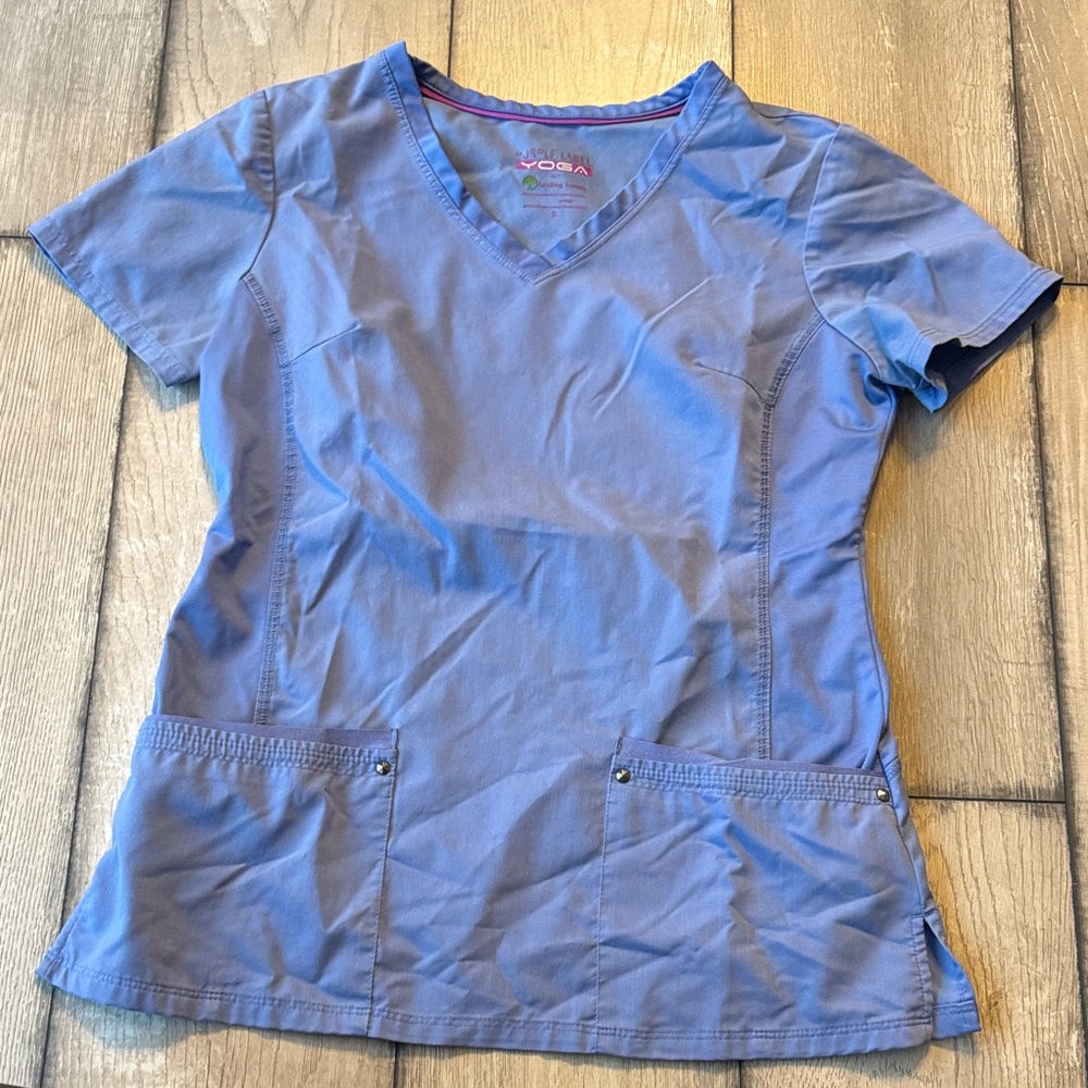 Purple label yoga ceil blue scrub top